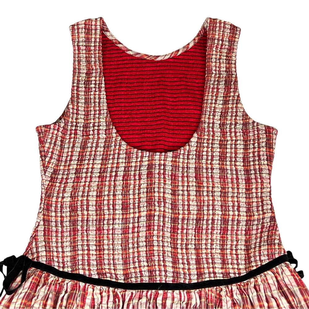Free People Womens Nightingale Red Plaid Smocked Midi Dress Boho Sz Lg $245 MSRP - Picture 13 of 16